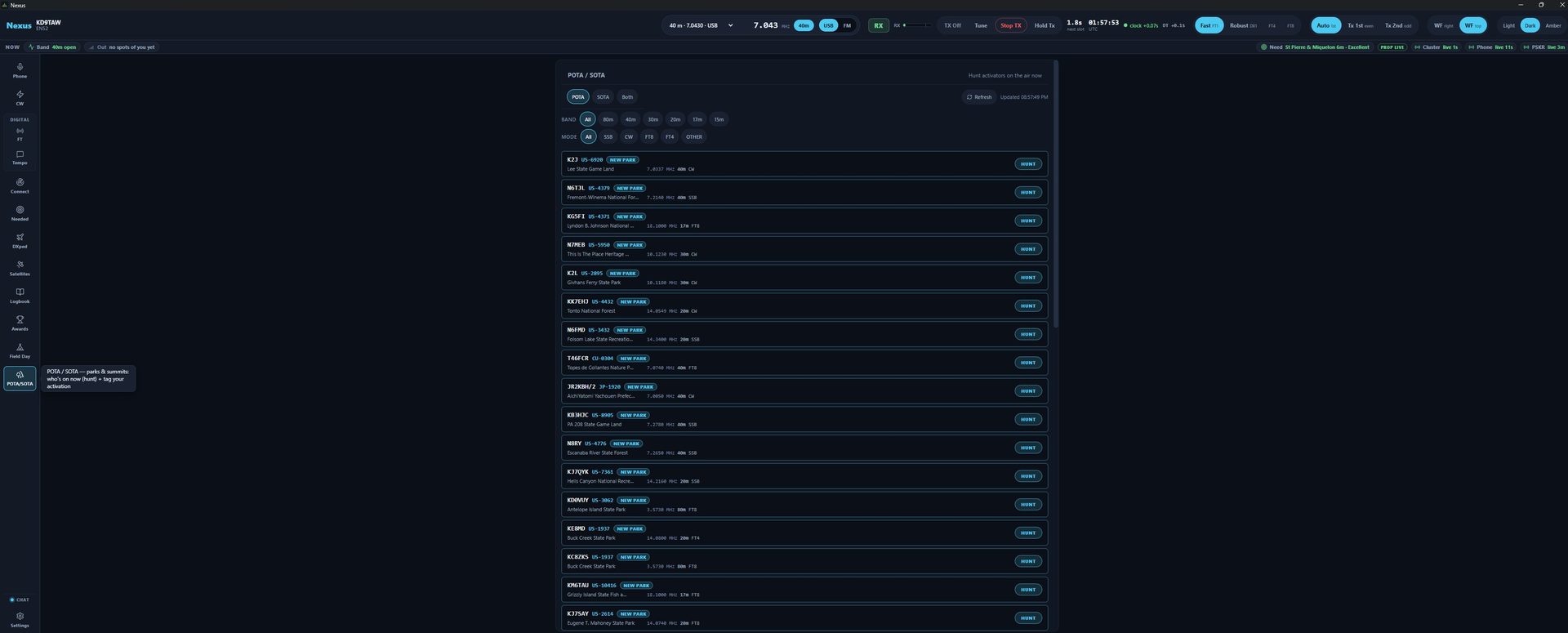 Nexus POTA and SOTA activator spots with Field Day tools